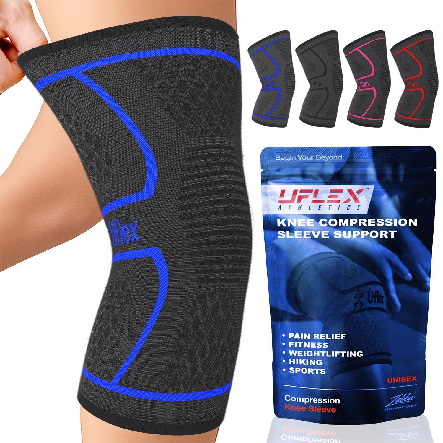 UFlex Athletics UFlex Athletics Knee Compression Sleeve Support for Women and Men - Knee Brace for Pain Relief, Fitness, Weightlifting, Hiking, Sports - Blue, Large