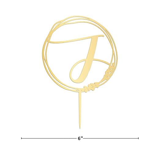 Vinisong Personalized Letter J Cake Topper, Vinisong Rustic Wedding Cake Topper Initial Cake Topper Monogram Cake Topper Wreath Design Cake Decoration Gold Acrylic Cake Decor Party Decoration