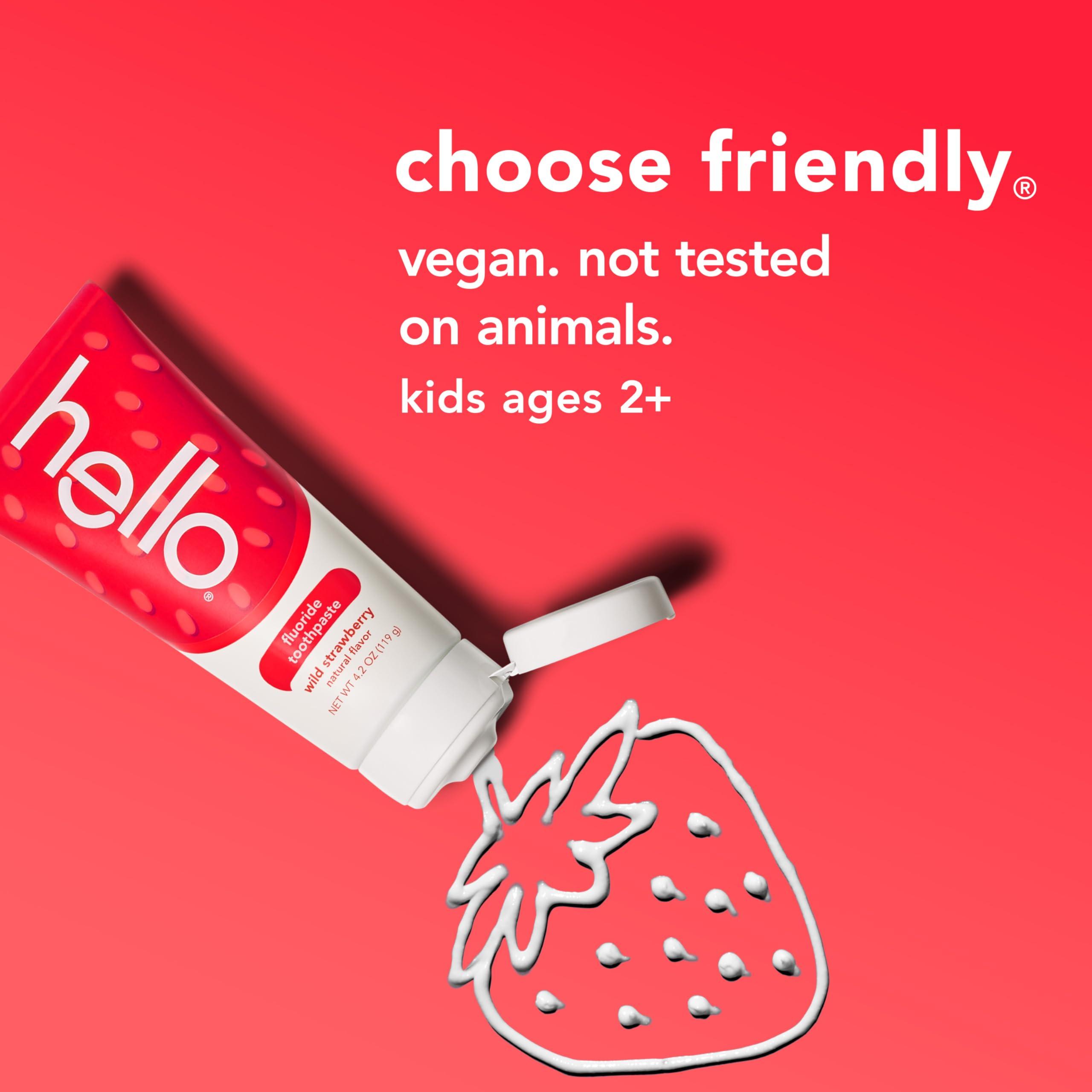 hello hello Wild Strawberry Kids Toothpaste with Fluoride, Strawberry Toothpaste for Kids, Safe for Ages 2 and Up, Helps Prevent Cavities, Strengthen Enamel, and Polishes Teeth, ADA Approved, 3 Pack, 4.2 Oz