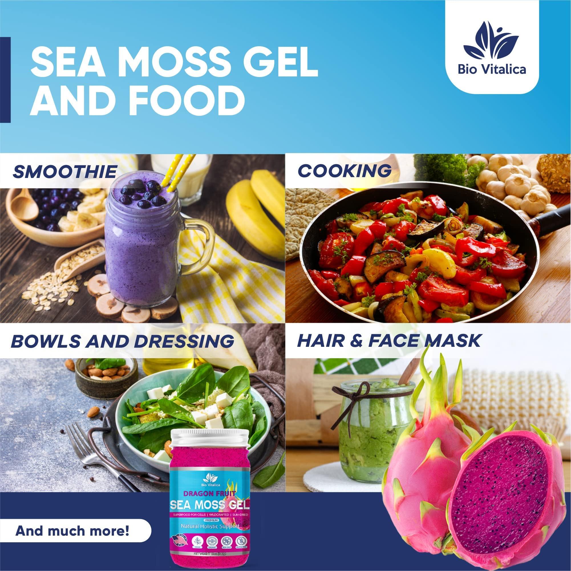 BIO VITALICA Sea Moss Gel by BioVitalica - Irish sea Moss raw Organic - Premium Quality - Dr Sebi, Vegan superfood for Cells - 100% Natural seamoss Gel (Dragon Flavor, 1 Pack)