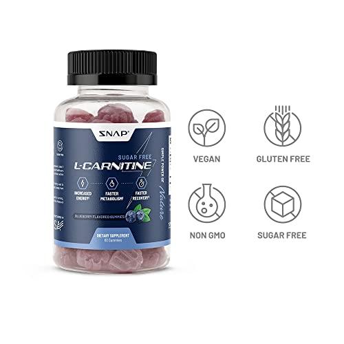 Snap Supplements Sugar Free L Carnitine 500mg Gummy - Natural Pre Workout L-Carnitine Supplement - Increased Energy, Faster Recovery, Boost Metabolism, Pre Workout for Women & Men, Blueberry Flavor (60 Gummies)