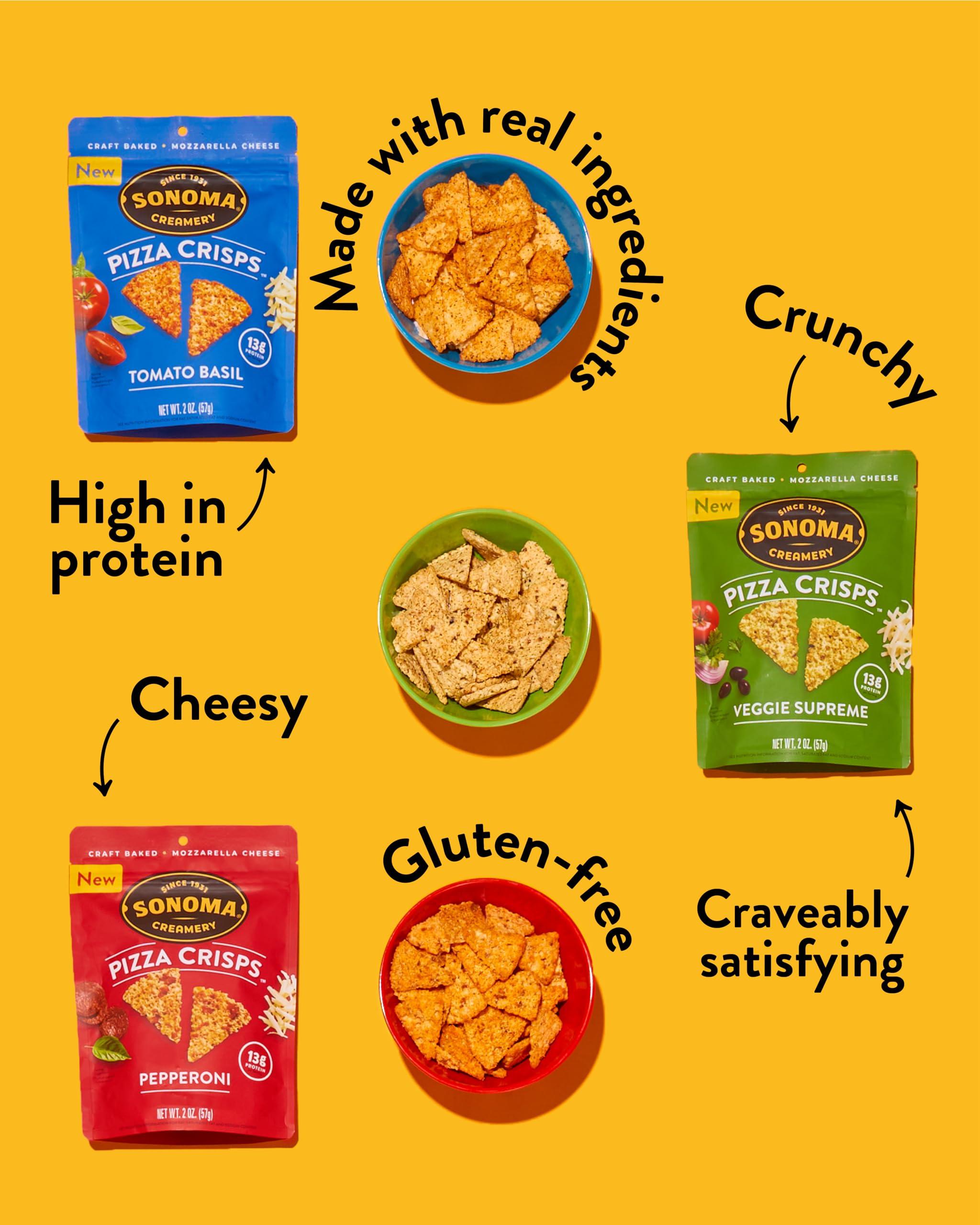 Sonoma Creamery Sonoma Creamery - Pizza Crisps, Pepperoni, 2 Oz (12 Count) | Savory Snack Cracker | High Protein | Low Carb | Gluten Free | Wheat Free |Keto Friendly