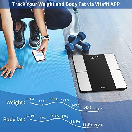 Vitafit Vitafit Smart Body Fat Weight Scale for Body Composition Monitors, Weighing Professional Since 2001,Digital Wireless Bathroom Scale for BMI Fat Water Muscle Sync App, 400lb, Black