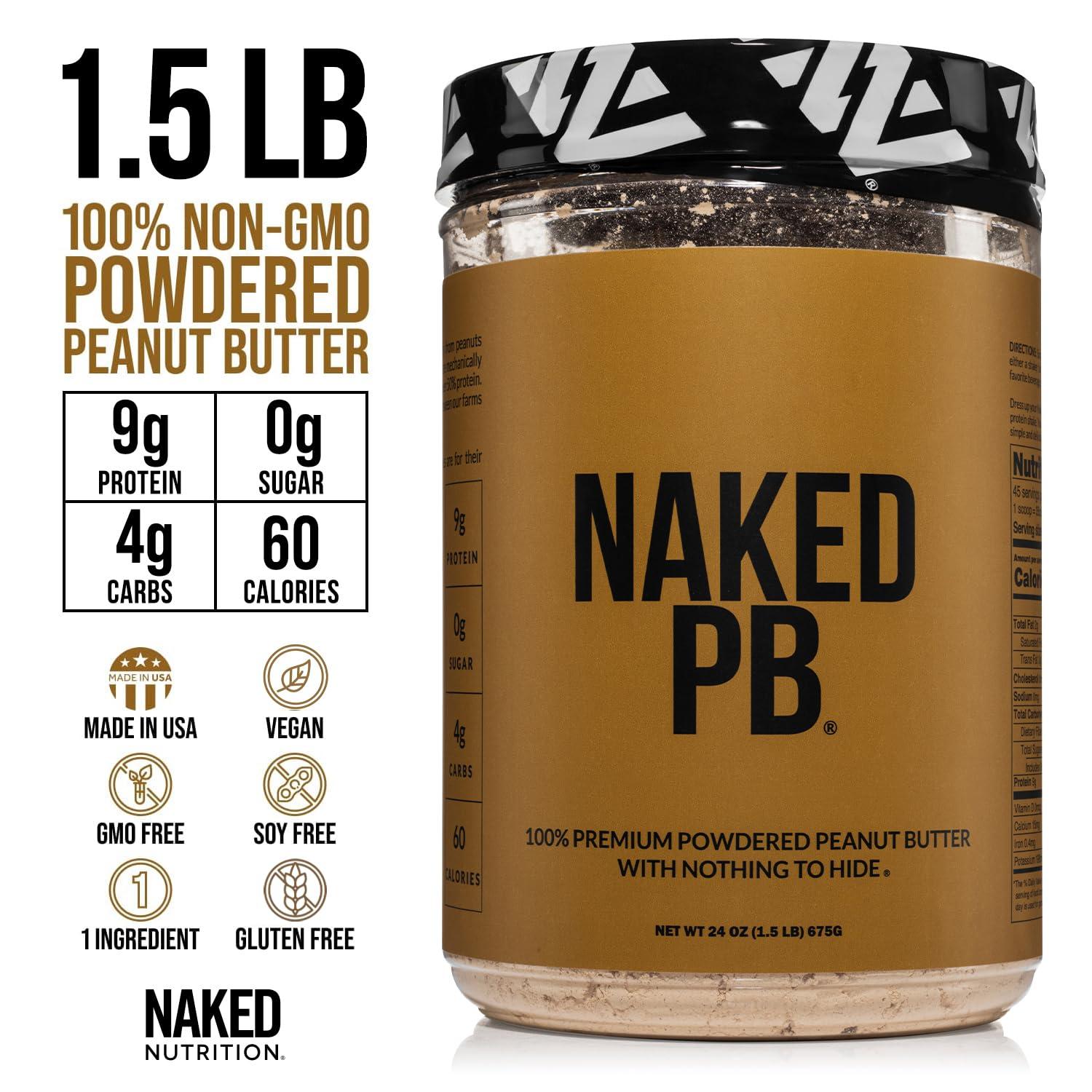 Naked Nutrition 1.5 LB Powdered Peanut Butter from US Farms Bulk, Only 1 Ingredient - Roasted Peanuts, Vegan, No Additives, Preservative Free, No Salt, No Sugar - 45 Servings - NAKED PB