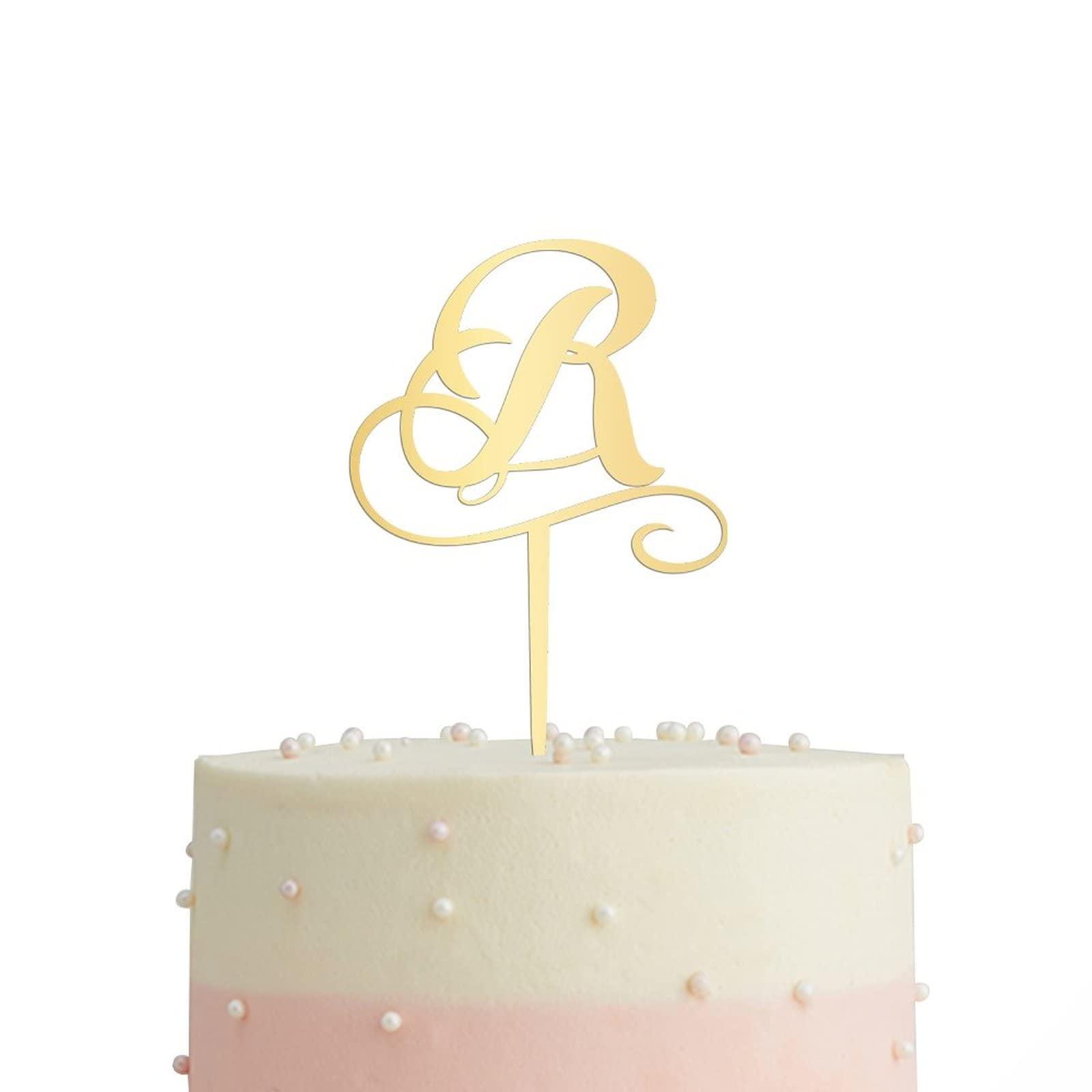 Vinisong Vinisong Personalized Initials R Cake Topper Monogram Cake Topper Rustic Wedding Cake Topper Letter R Cake Topper Acrylic Gold Cake Decoration Birthday Party Decor Supplies