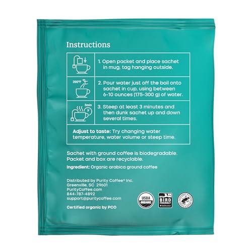 Purity Coffee Purity Coffee FLOW Medium Roast Organic Coffee - USDA Certified Organic Specialty Grade Arabica Single-Serve Packets - Third Party Tested for Mold, Mycotoxins and Pesticides - 5 ct Box