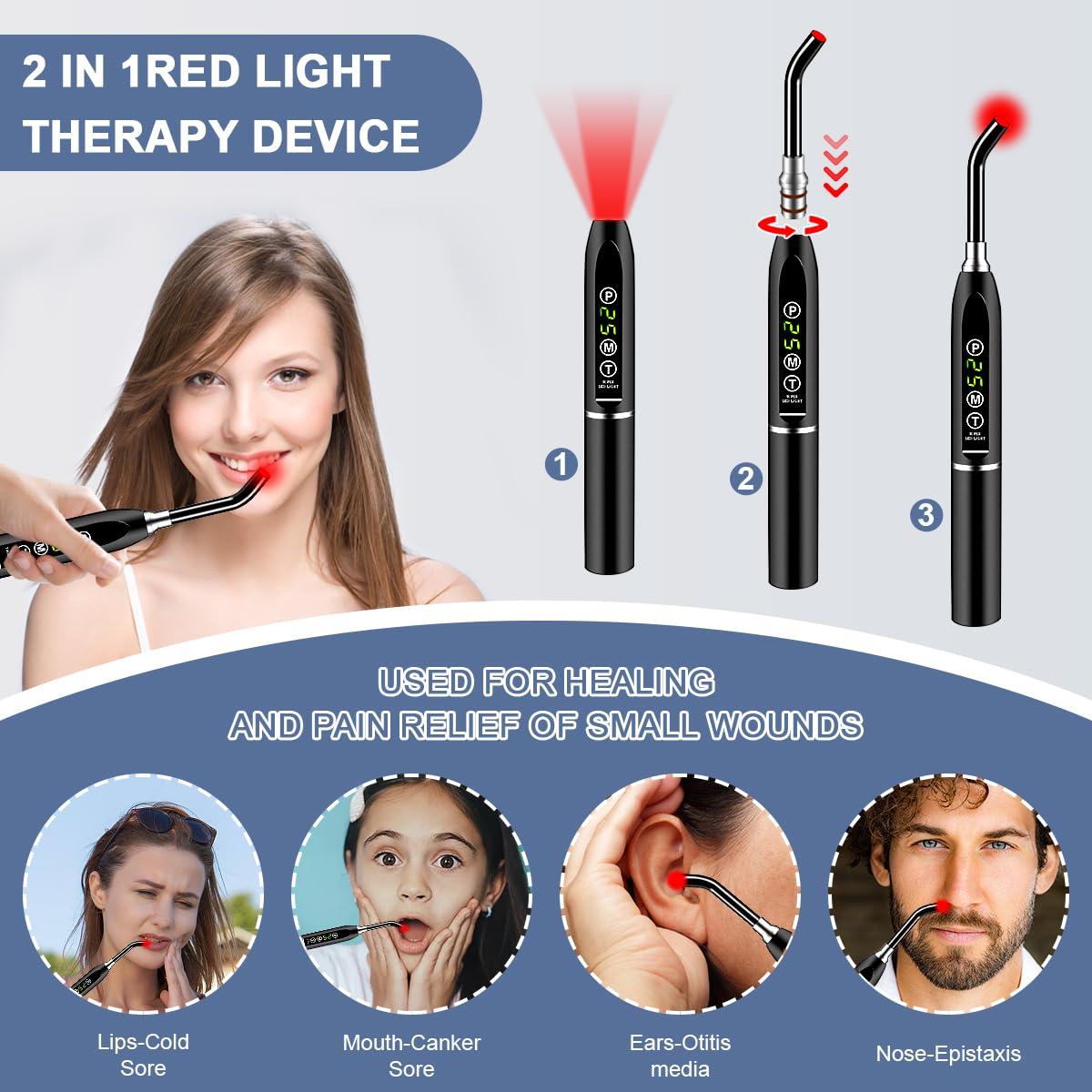 OPMGUWZY Red Light Cold Sore Red Light WandCanker Sore Treatment Herpes Lip Treatment Fever Blister Relief Device for Nose Ear Mouth Joint Muscle2-in-1 Multifunctional Red Light Device for Body with Glasses