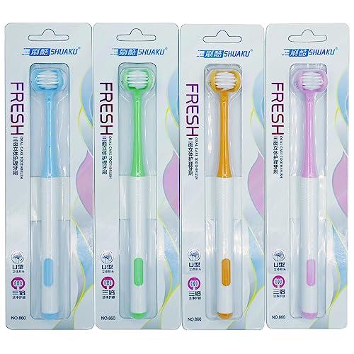 CMHX CMHX 3 Sided Autism Toothbrush 360 Oral Teeth Cleaning Design U-Shaped Toothbrush 4 PCS Adult Soft Bristles Soft and Gentle for Complete Tooth and Gum Care (Mix Colour 4PCS)