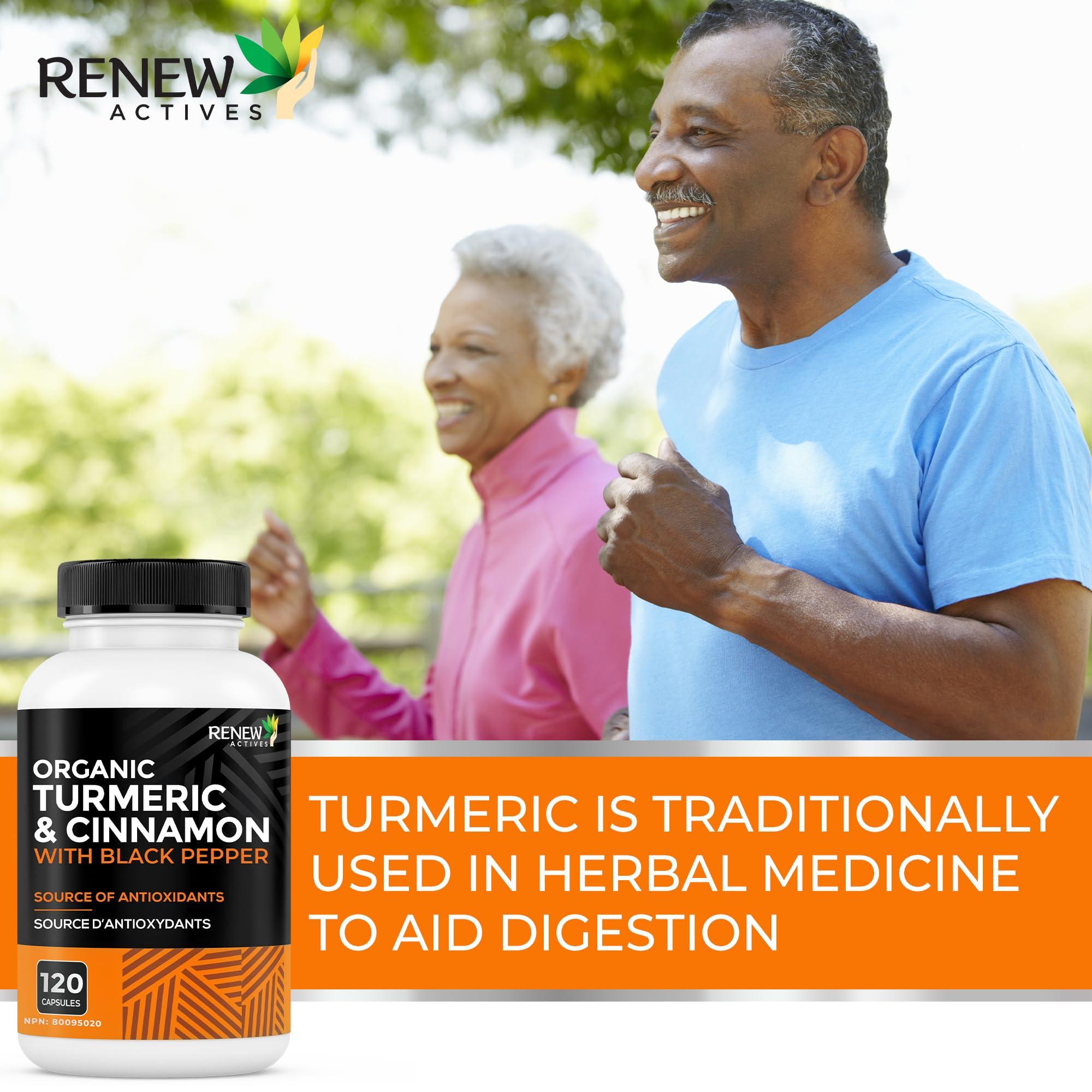 Renew Actives Renew Actives Organic Turmeric & Cinnamon Capsules - with Curcumin & BioPerine Black Pepper for Enhanced Absorption - Promotes Metabolism, Joint Health & Digestion - 120 Capsules