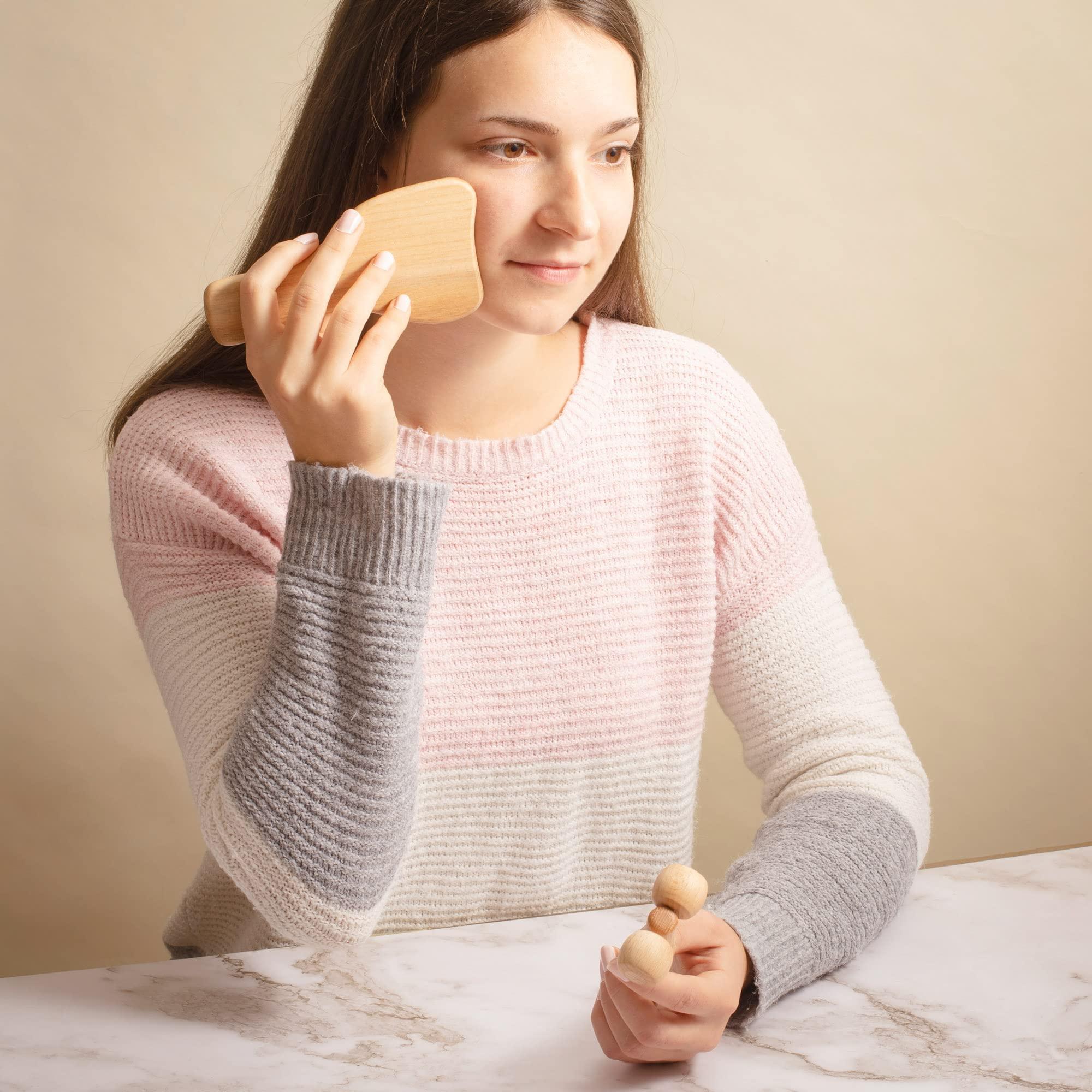 tuuli tuuli Body and Face Roller, Multi-Functional Wooden Massage Roller, Helps Ease Muscle Tension and Support Skin Health, Natural Face Massage Tools, Set of 2 (2 Piece Set C)