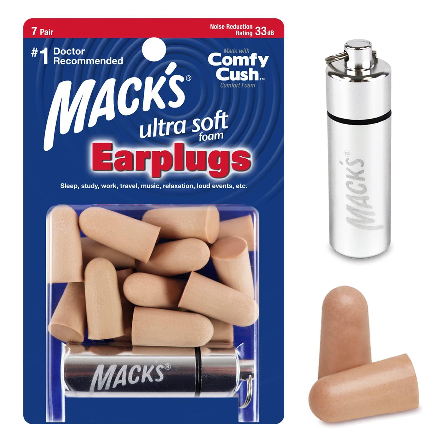 Mack's Mack’s Ultra Soft Foam Earplugs, 7 Pair + Case – 32 dB Highest NRR, Comfortable Ear Plugs for Sleeping, Snoring, Travel, Concerts, Studying and Noise