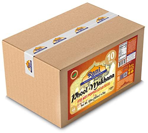 Rani Brand Authentic Indian Products Rani Jumbo Phool Makhana (Fox Nut/Popped Lotus Seed) Plain Raw Uncooked 160oz (10lbs) 4.54kg Bulk Box ~ All Natural | Vegan | No Colors | Gluten Friendly | NON-GMO | Indian Origin