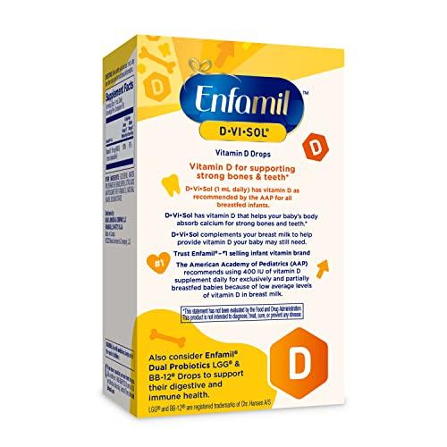 Enfamil Prenatals & Baby Vitamins Enfamil Baby Vitamin D-Vi-Sol Vitamin D Liquid Supplement Drops for Infants, Supporting Strong Teeth & Bones in Newborn Babies, Easy-to-Use, Gluten-Free, 50 mL Dropper Bottle, Pack of 3