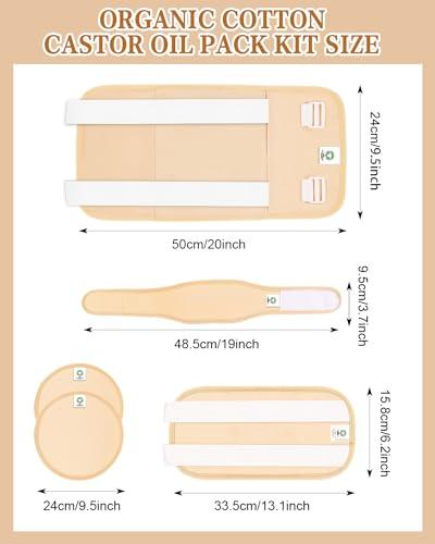 Raccomb Castor Oil Packs Organic Cotton - Adjustable Reusable Organic Castor Oil Pack Compress Kit for Women, Castor Oil Wraps Organic for Entire Body Neck Stomach Waist Chest Knee