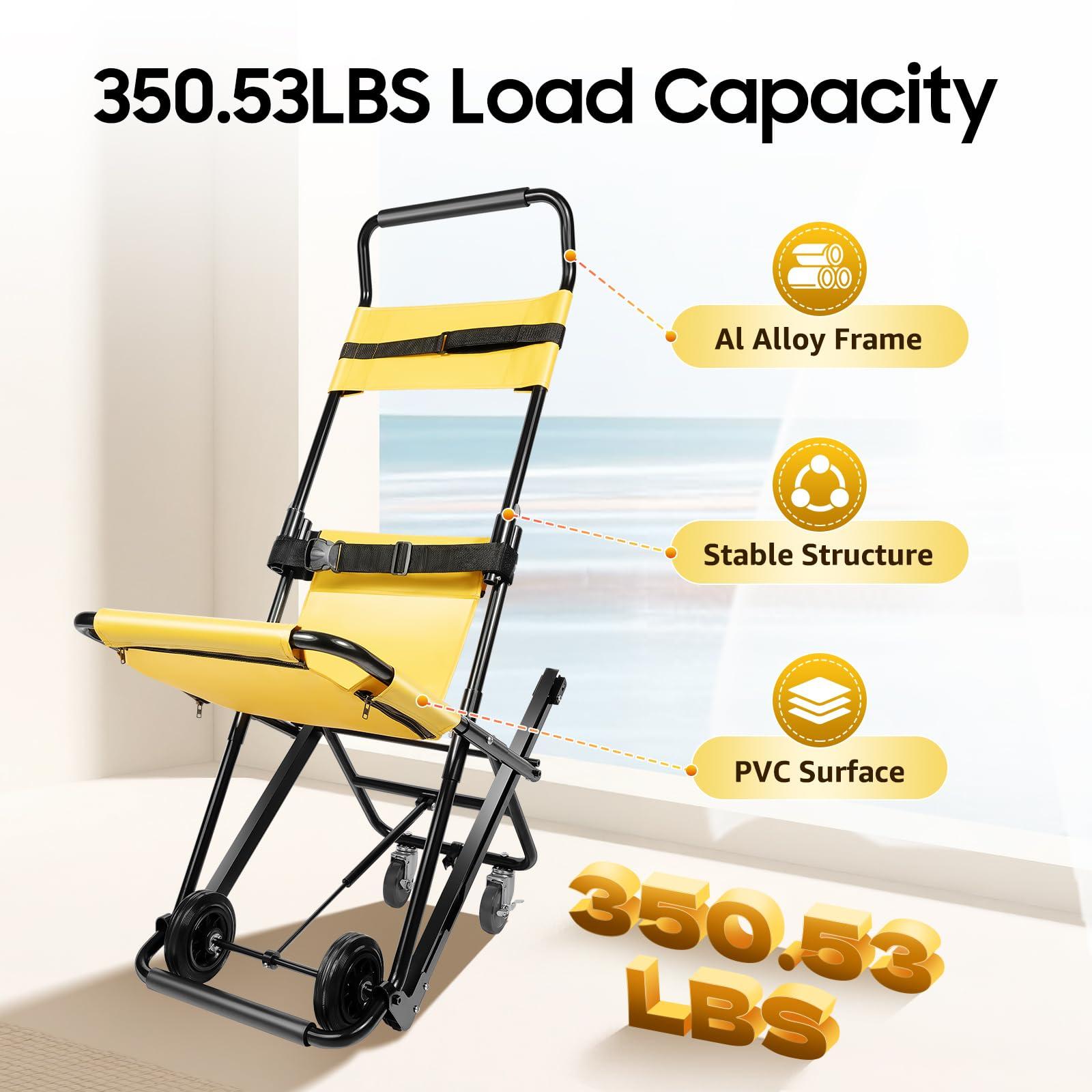YINZINR Portable Folding Stair Chair, Lift Climbing Stair Chair for Ambulance Firefighter Evacuation Use, w/Adjustable Headrest & Safety Belts, 350 Lbs Capacity
