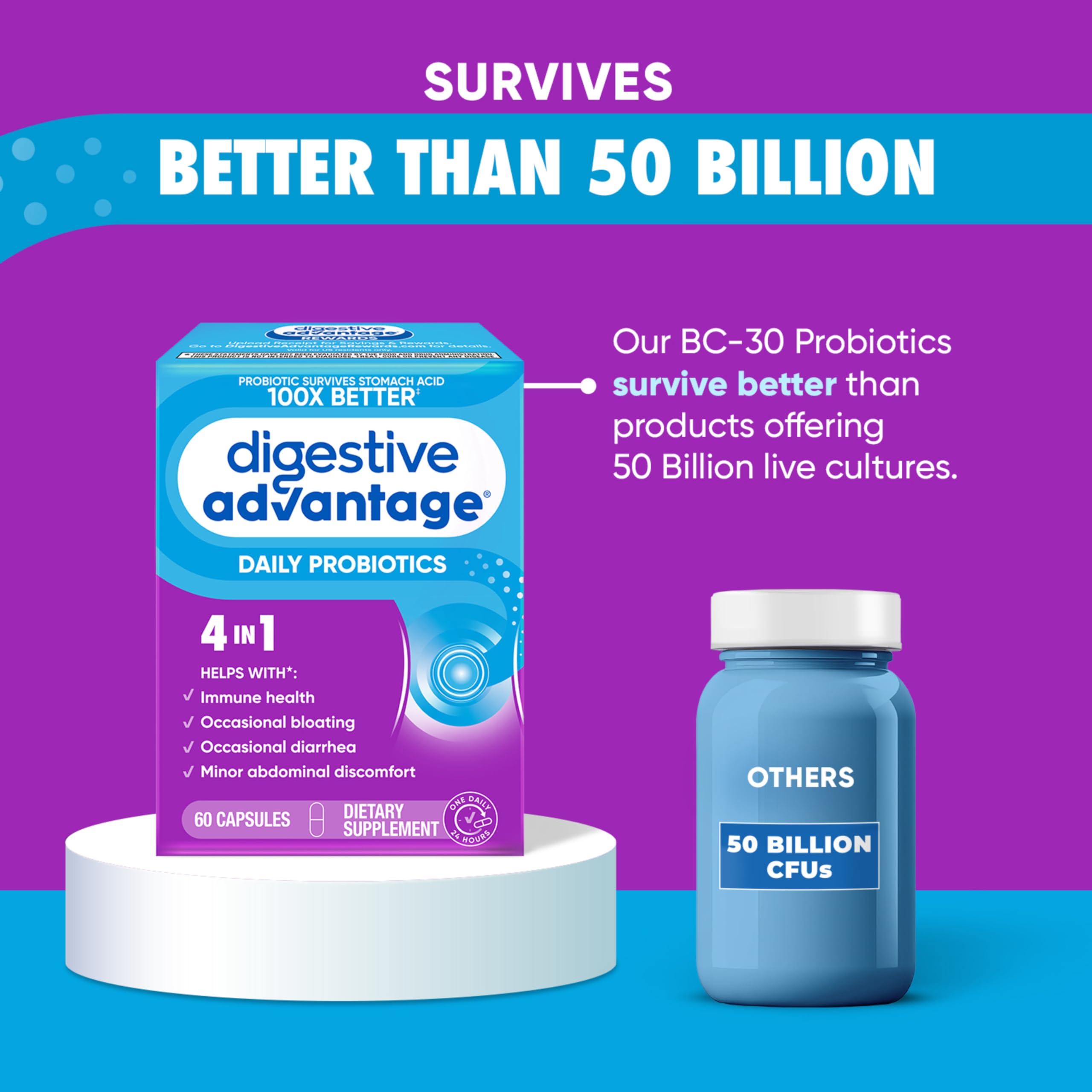 Digestive Advantage Digestive Advantage Probiotics For Digestive Health, Daily Probiotics For Women & Men, Supports Gut Health, Occasional Bloating & Diarrhea, Minor Abdominal Discomfort, & Immune Support, 60ct Capsules