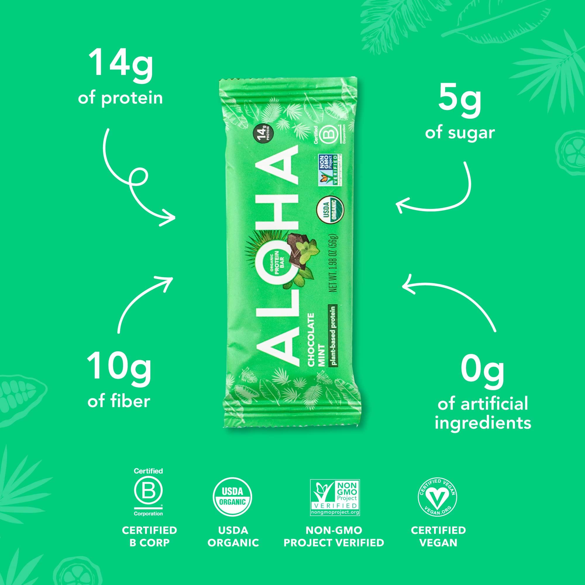 ALOHA ALOHA Organic Plant Based Protein Bars, Chocolate Mint, 1.98 Oz (Pack of 12)