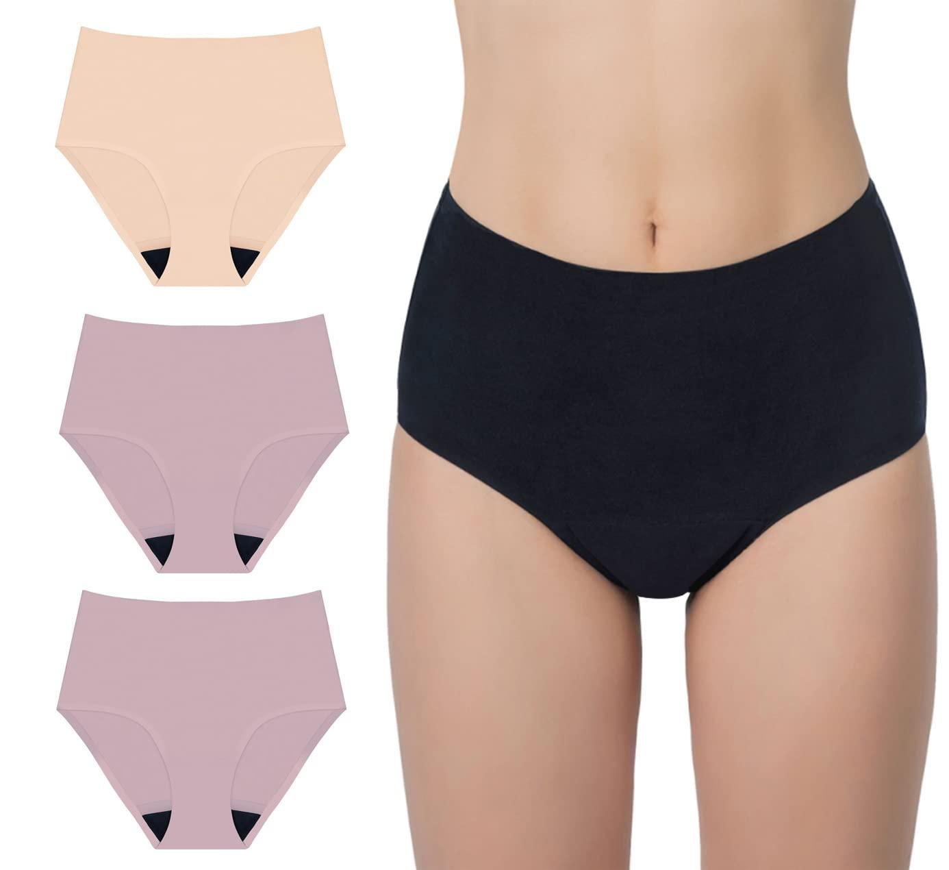 AIRCUTE AIRCUTE Washable Urinary Incontinence Underwear for Women Absorbent Seamless High Waist Leak Protective Panty 3 Pack (Beige-Blush-Blush, X-Large)