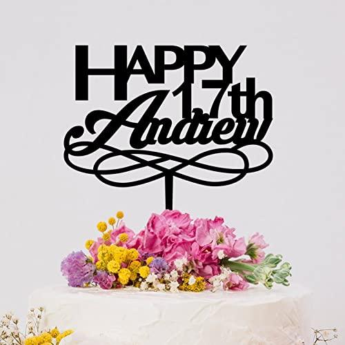 YJHLBHDIAN Happy 17th Cake Topper Black Acrylic Happy Birthday Party Decorations Cake Toppers Custom Birthday Cake Topper Decorations for Men Women Happy Birthday Gift to Children Adults Women Cake Toppers