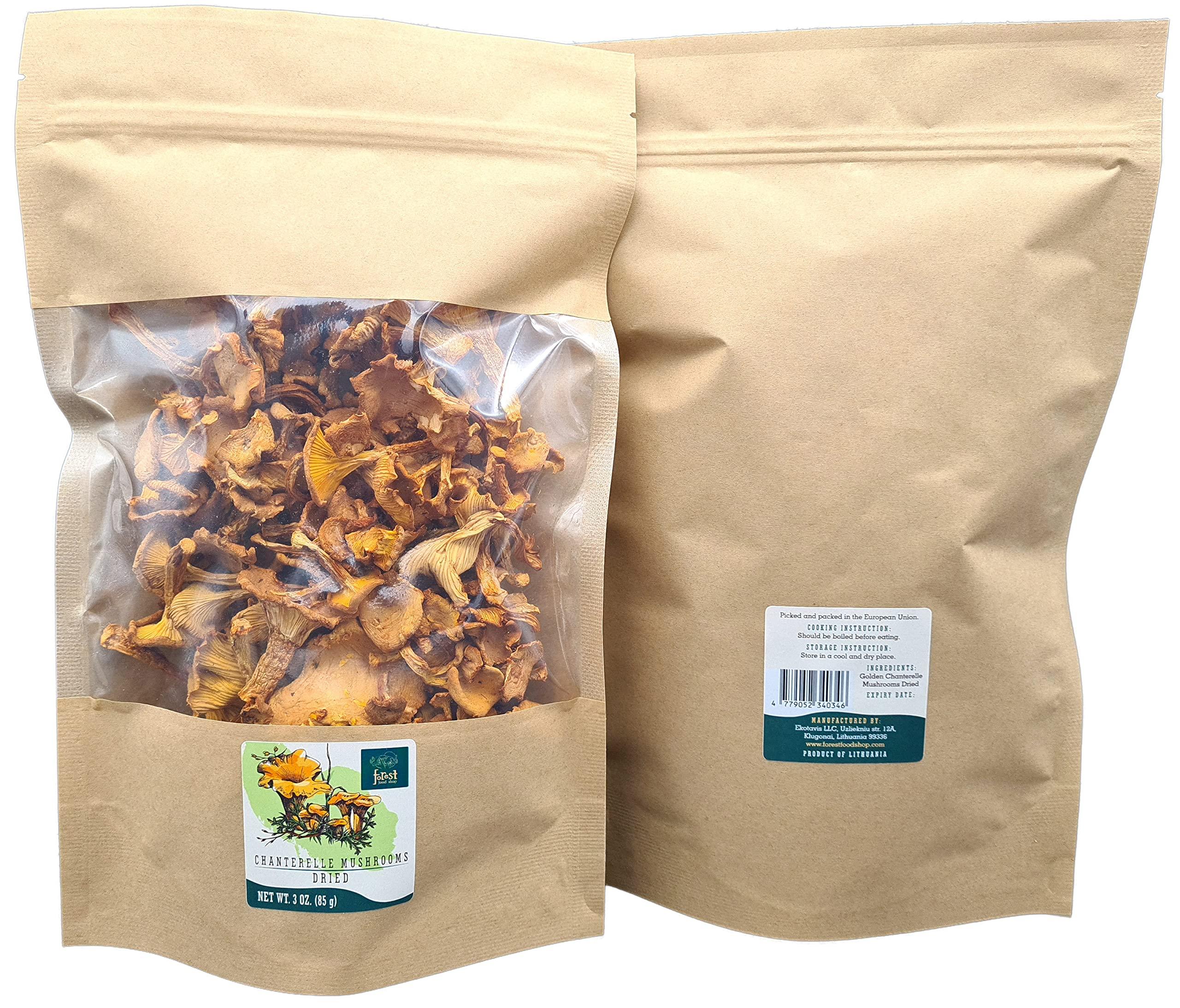 Forest Food Shop Forest Food Shop Dried Chanterelle Mushrooms 3 Ounce Handpicked from Wild Forests, Air-Dried Mushrooms, Sourced by a Small Family Business, Ideal for Cooking and Gourmet Recipes.
