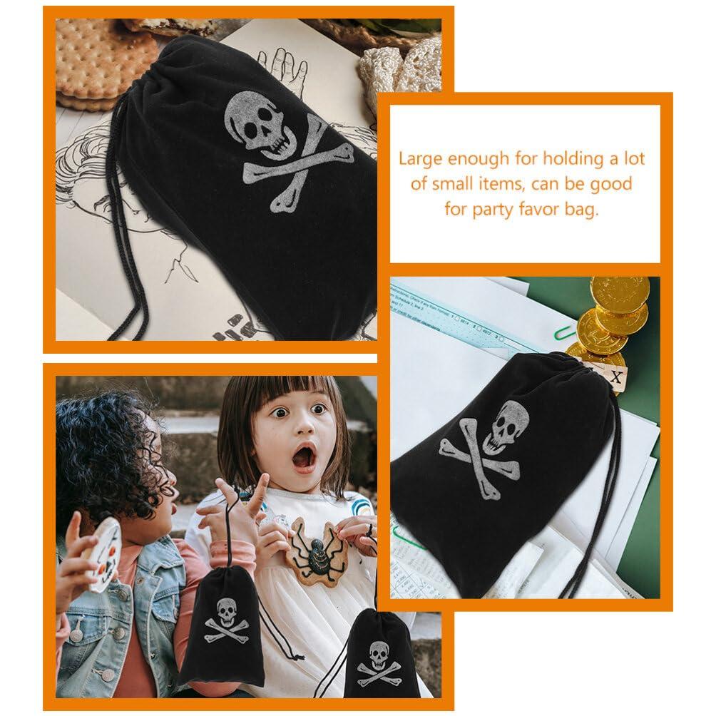 Healifty Halloween Pirate Bags with Drawstring, 6Pcs 6.1 x 4.5 Inches Pirate Goodie Bags, Pirate Bags Candy Pouches Wrapping Bags for Halloween Party