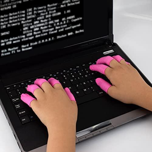 CREHODEC 100 Pcs Finger Cots, Disposable Finger Protectors, Latex Anti-Static Finger Tip Rubber Protect Keeping Dressing Dry and Clean (Medium, Pink)