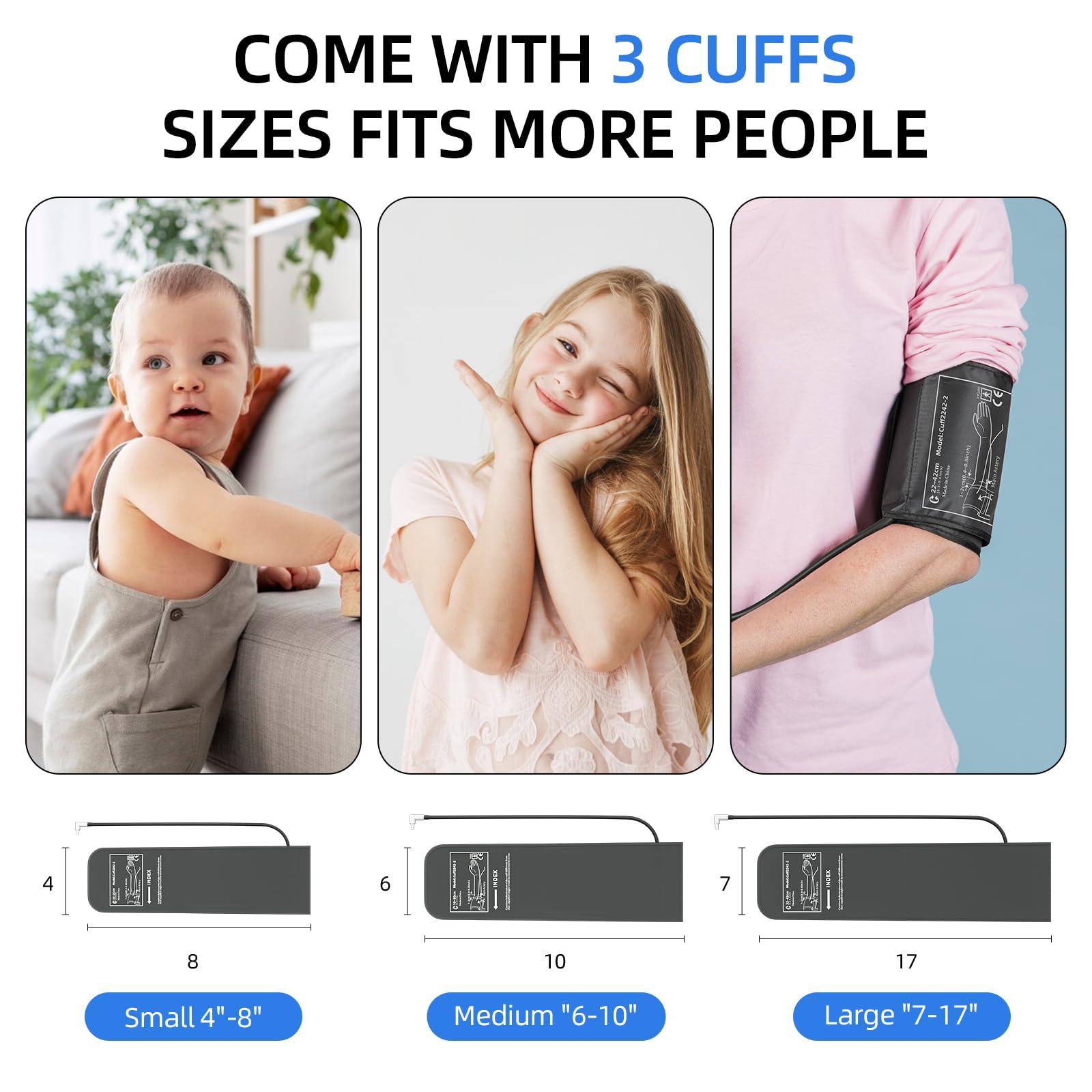 VOLUETH Pediatric Blood Pressure Cuff, Blood Pressure Machine for Home Use - 3 Size Cuffs, Small 4\"-8\", Medium 6\"-10\" and Large 7\"-17\", Perfect for Family Health Monitoring
