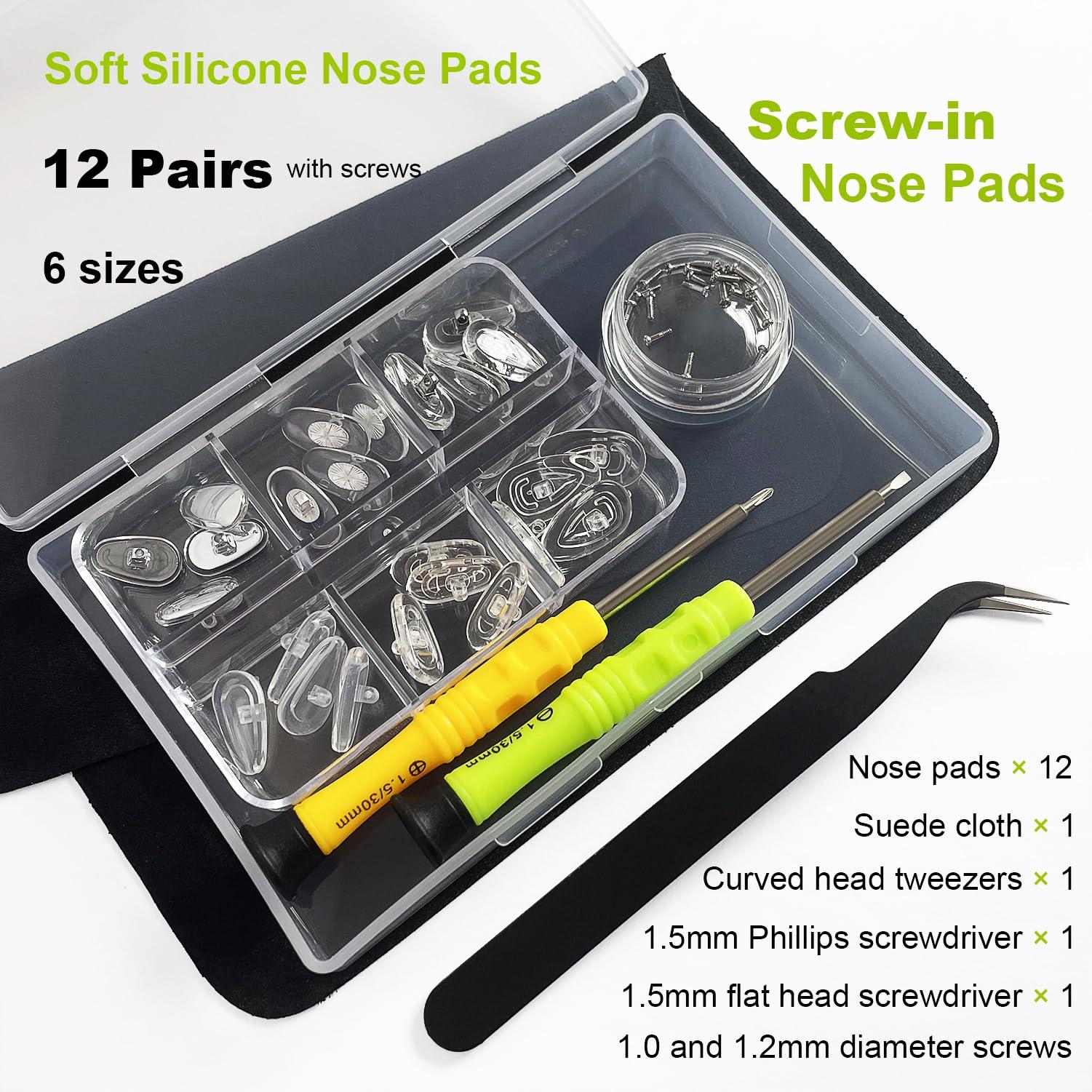 PTSLKHN PTSLKHN Screw-in Eyeglass Nose Pads, Glasses Nose Pads Replacement Kit, 12 Pairs of Soft Silicone Nose Pads for Eye Glasses, Sunglasses and Presbyopes