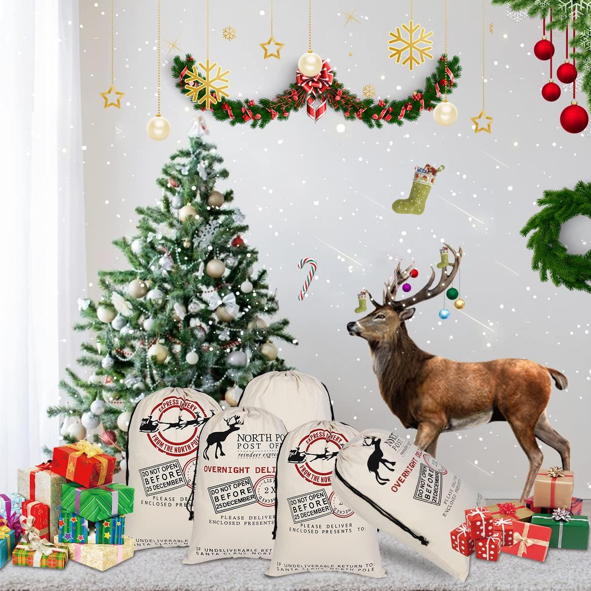 Inspireyee 6 Pack Large Christmas Bag Santa Sack Canvas Bag Christmas Gift Bags with Drawstrings Large Xmas Sack Cotton Canvas Stocking with Drawstrings Reusable Designs 19.5 X 27.5 Inch Xmas Present Bag (Pattern 10, Large 19.5 X 27.5)