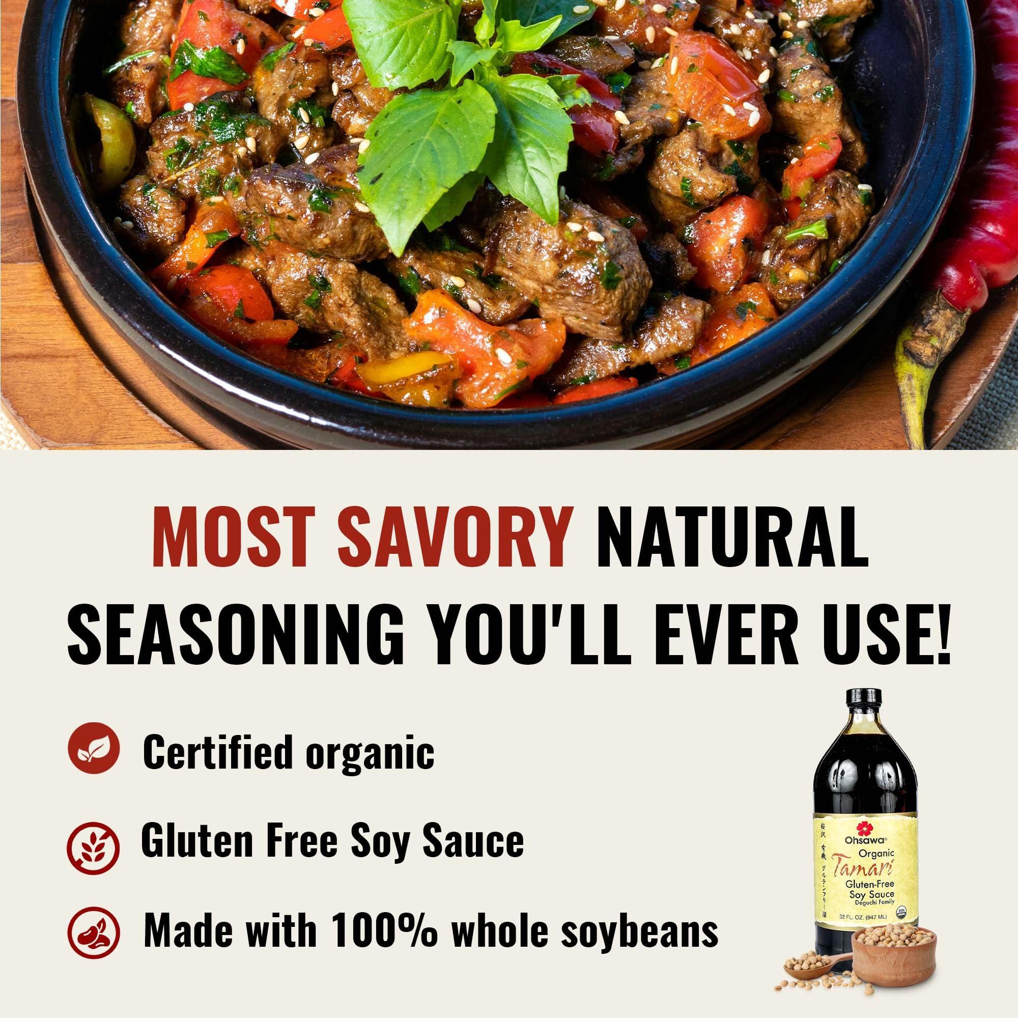OHSAWA Ohsawa - Wheat-Free Tamari Soy Sauce - Traditionally Brewed, Gluten-Free, Non-GMO, Ideal for Cooking, Marinades, Stir-Fries - 32 Fl Oz