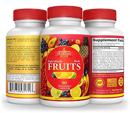 StarPass Labs Vegetarian Balance of Superfoods Reds Fruits and Greens | Vegan Vegetables Fruits and Veggie | Natural Balance of 90 Fruits, 90 Veggies Capsules for Men, Women and Kids | Nature Vitamins and Minerals