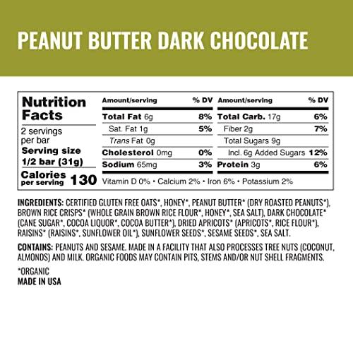 Kate's Kate’s Real Food Organic Energy Bars, Non-GMO, All-Natural Ingredients, Gluten-Free and Soy-Free Healthy Snack with Natural Flavors, Peanut Butter and Dark Chocolate (Pack of 12)