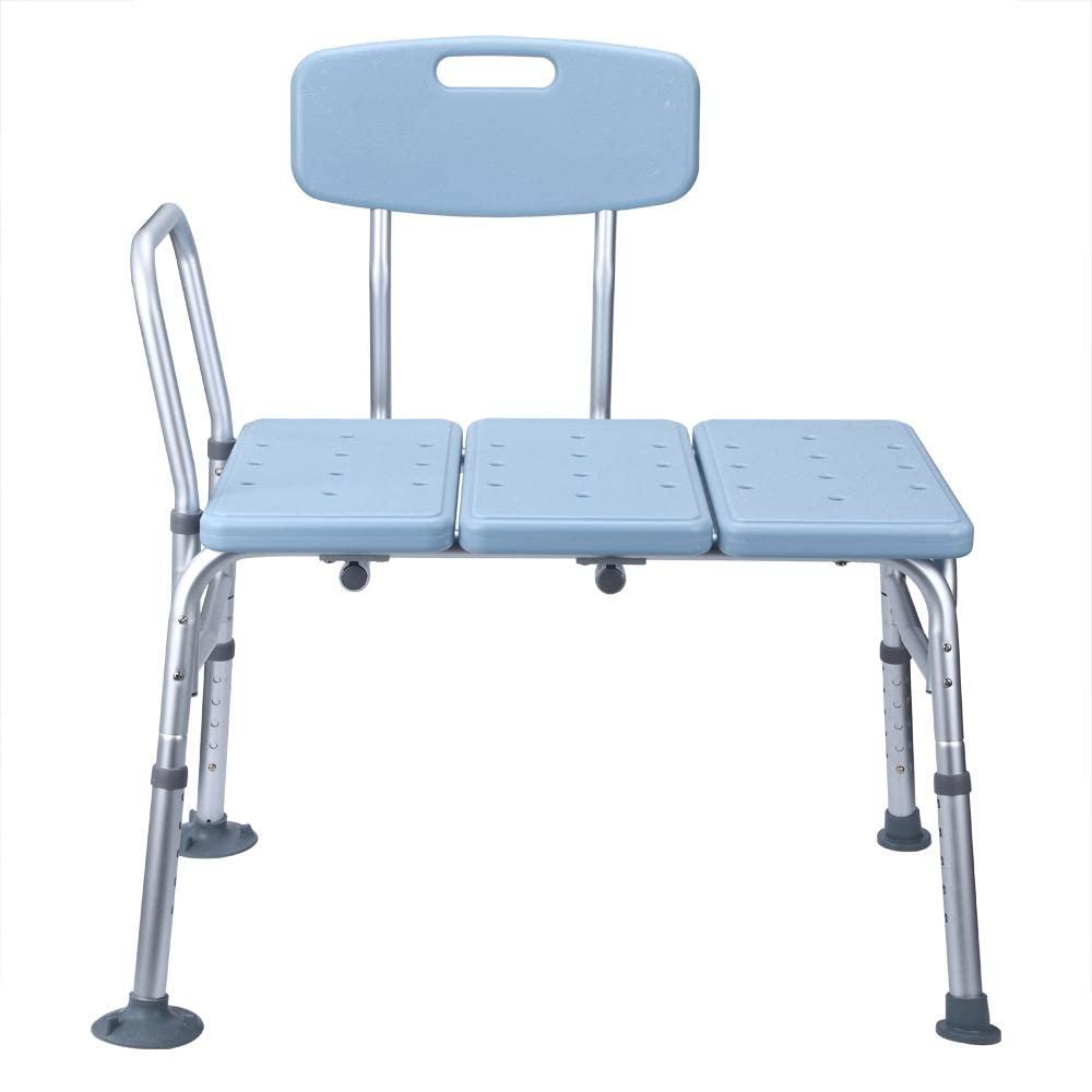Heafront Adjustable Tub Transfer Bench with Backrest and Handle - Aluminum Medical Shower Chair and Bath - Elderly and Handicap Bathroom Safety Equipment