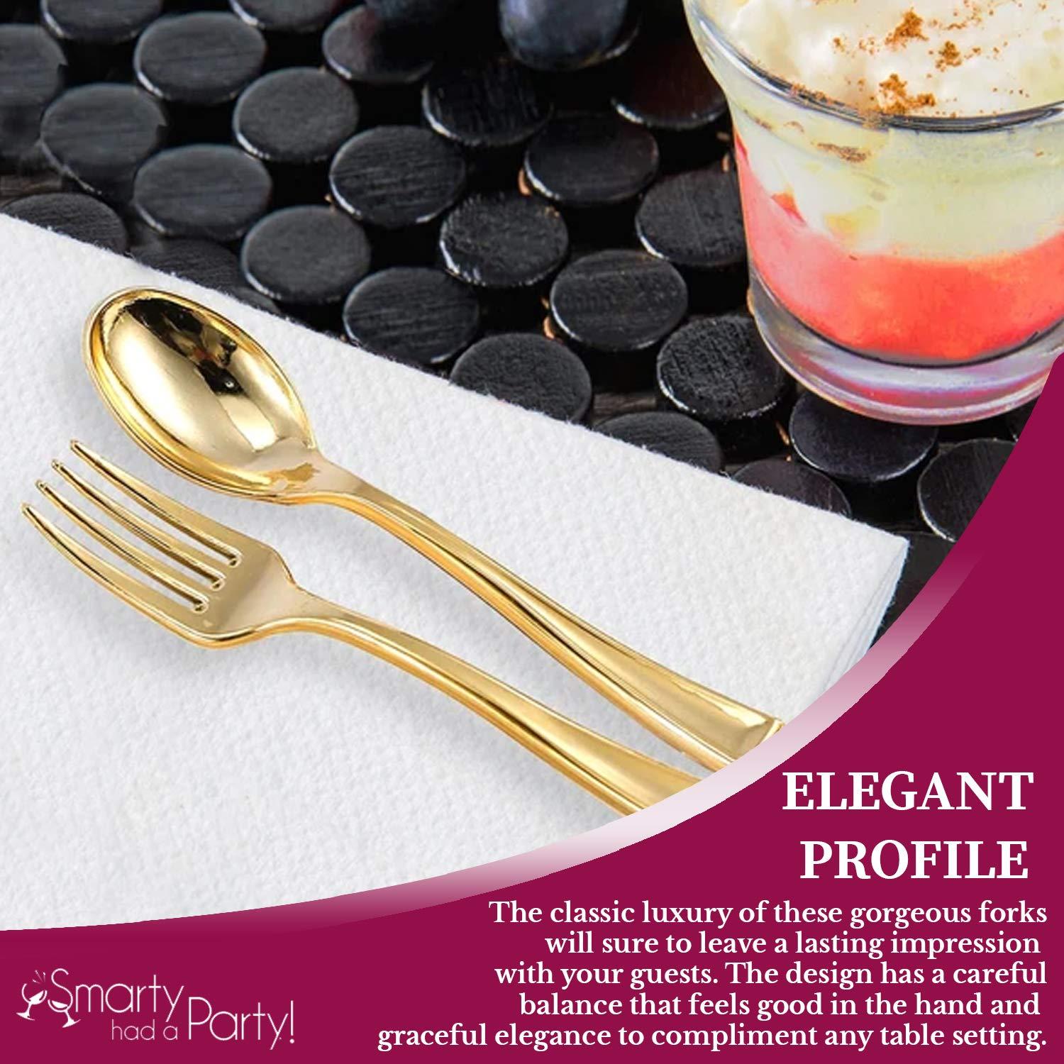 Smarty Had A Party Plastic Gold Forks 600 Pcs - Disposable Appetizer Forks - 4" Mini Salad Forks - Small Dessert Cocktail Fork Set - Bulk Party Silverware Utensils Catering Supplies For Wedding, Birthday & All Occasions