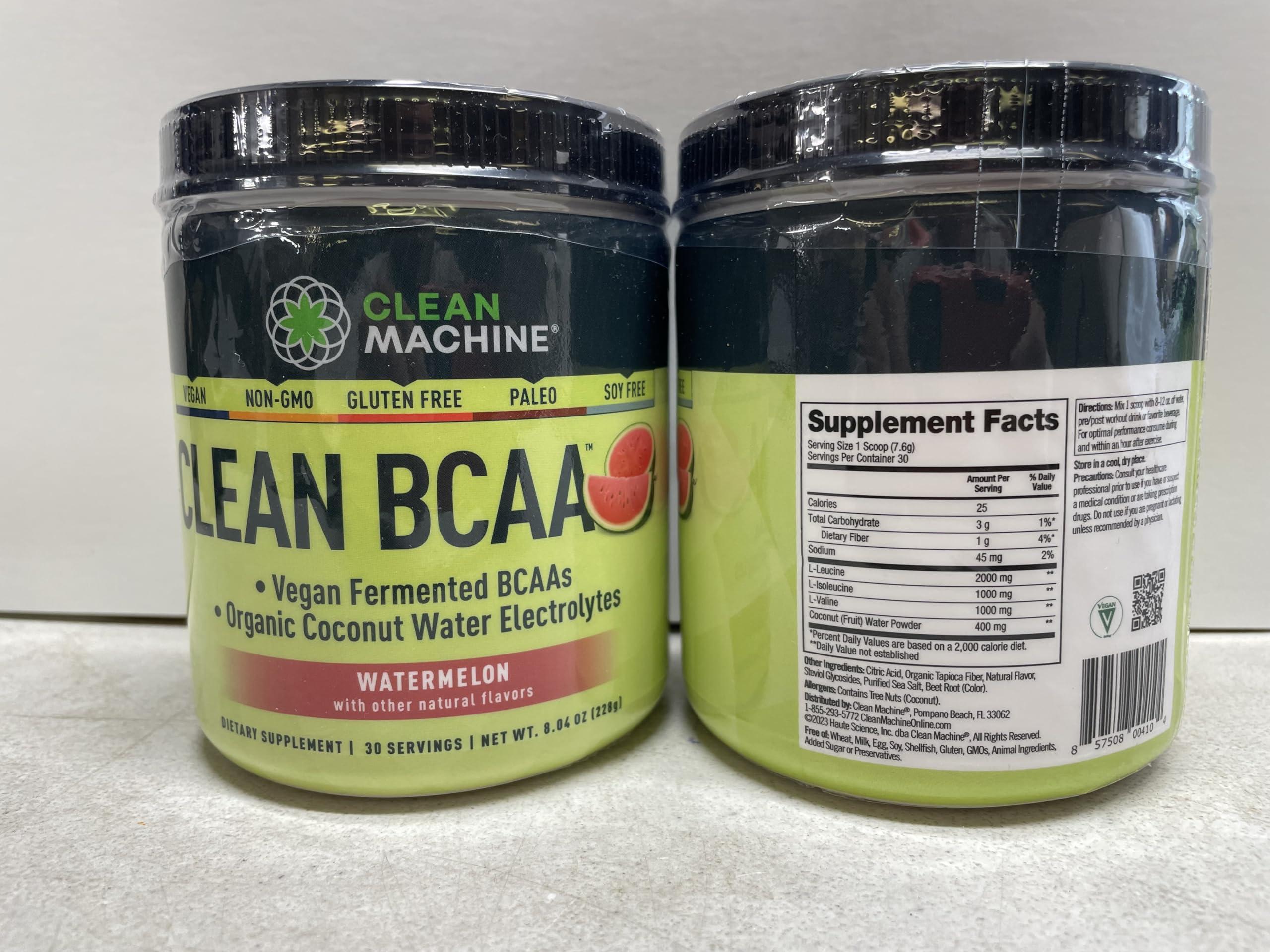CLEAN MACHINE Clean BCAA - 2:1:1 Food Sourced BCAAs Powder & Coconut Water Electrolytes Recovery & Amino Energy Supplement - Award Winning Vegan Amino Acid Supplement - 30 Servings - Watermelon