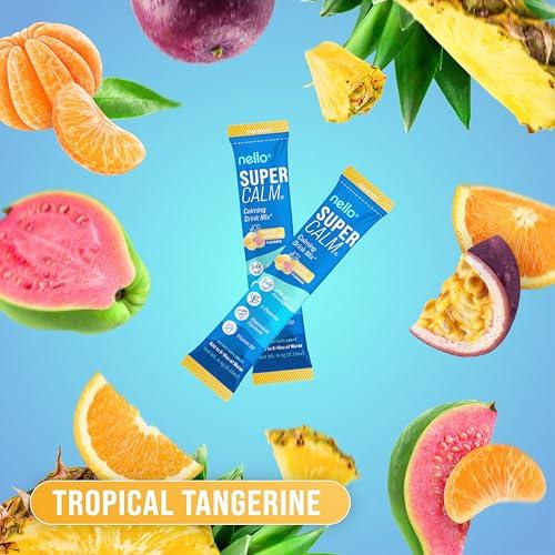 Nello Nello Supercalm Powdered Drink Mix, Tropical Tangerine, L Theanine, Ksm-66 Ashwagandha, Magnesium Glycinate, Vitamin D 3, Supplements for Relaxation & Focus, Natural, No Sugar, Non GMO, 20 Srvg