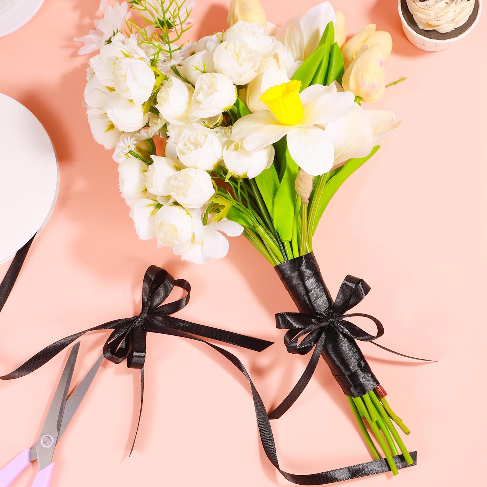 woric Black Ribbon 120 Yards 3/8 Inch Thin Black Satin Ribbon Craft Fabric Ribbon for Hair Bow Making Gift Wrapping Floral Bouquet Party Graduate/Valentine\'s Day Mother\'s Day Decorations