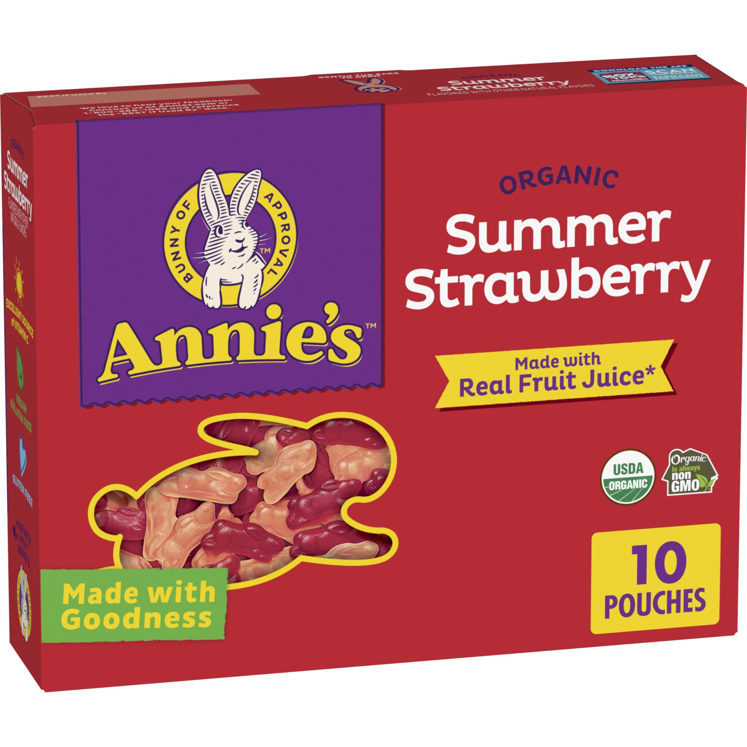Annies Annie\'s Organic Bunny Fruit Flavored Snacks, Summer Strawberry, Gluten Free, 10 Pouches, 7 oz.