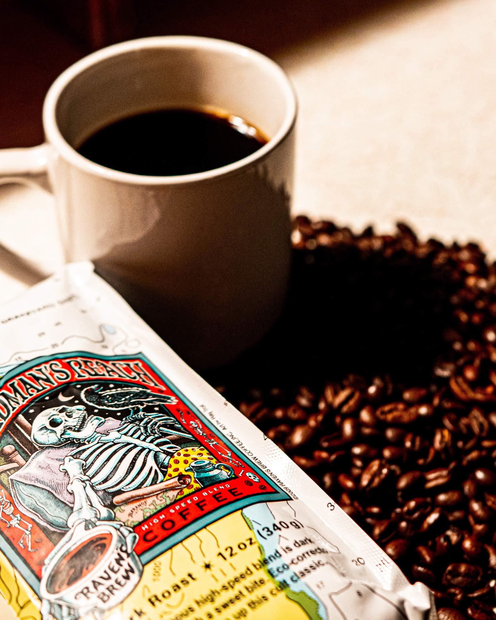 Raven's Brew Coffee Raven\'s Brew Coffee 12 oz - Dark Roast - High Speed Blend with a Sweet Bite (Organic Whole Bean, 12 oz)