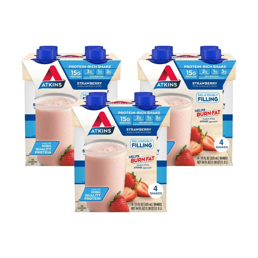 Atkins Atkins Strawberry Protein Shake, 15g Protein, Low Glycemic, 2g Net Carb, 1g Sugar, 12ct & Milk Chocolate Delight Protein Shake, 15g Protein, Low Glycemic, 2g Net Carb, 1g Sugar