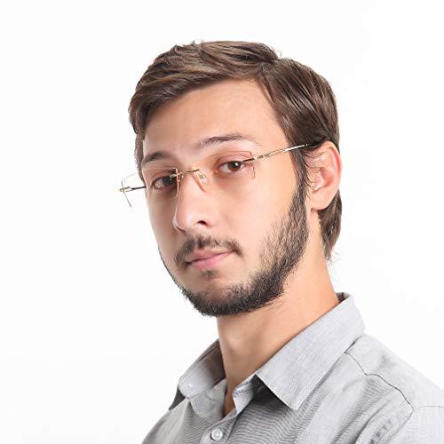 LifeArt LifeArt Blue Light Blocking Glasses, Computer Reading Glasses, Anti Blue Rays, Reduce Eyestrain, Rimless Frame Tinted Lens with diamond, Stylish for Men and Wowen (+4.00 Magnification)