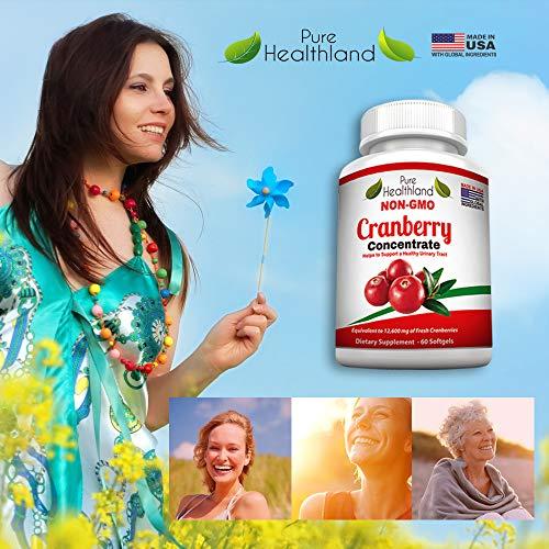 Pure Healthland Pure Healthland Non GMO Cranberry Concentrate Supplement Pills for Urinary Tract Infection UTI. Equals 12600mg Cranberries. Triple Strength for Men and Women, Easy to Swallow Softgels 1 Bottle
