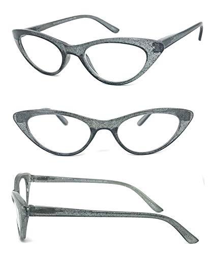 RERA SHOP 1 Pair Woman Cat Eye Glitter Frame Full Lens Reading Glasses Spring Temple (Gray, 1.50)