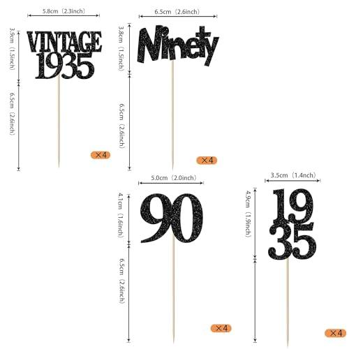Rsstarxi Rsstarxi 24 Pack 90th Birthday Cupcake Toppers Black Glitter Vintage 1933 Cupcake Picks Ninety Cheers to 90 Years Old Birthday Cupcake Topper for Happy 90th Birthday Anniversary Party Cake Decorations