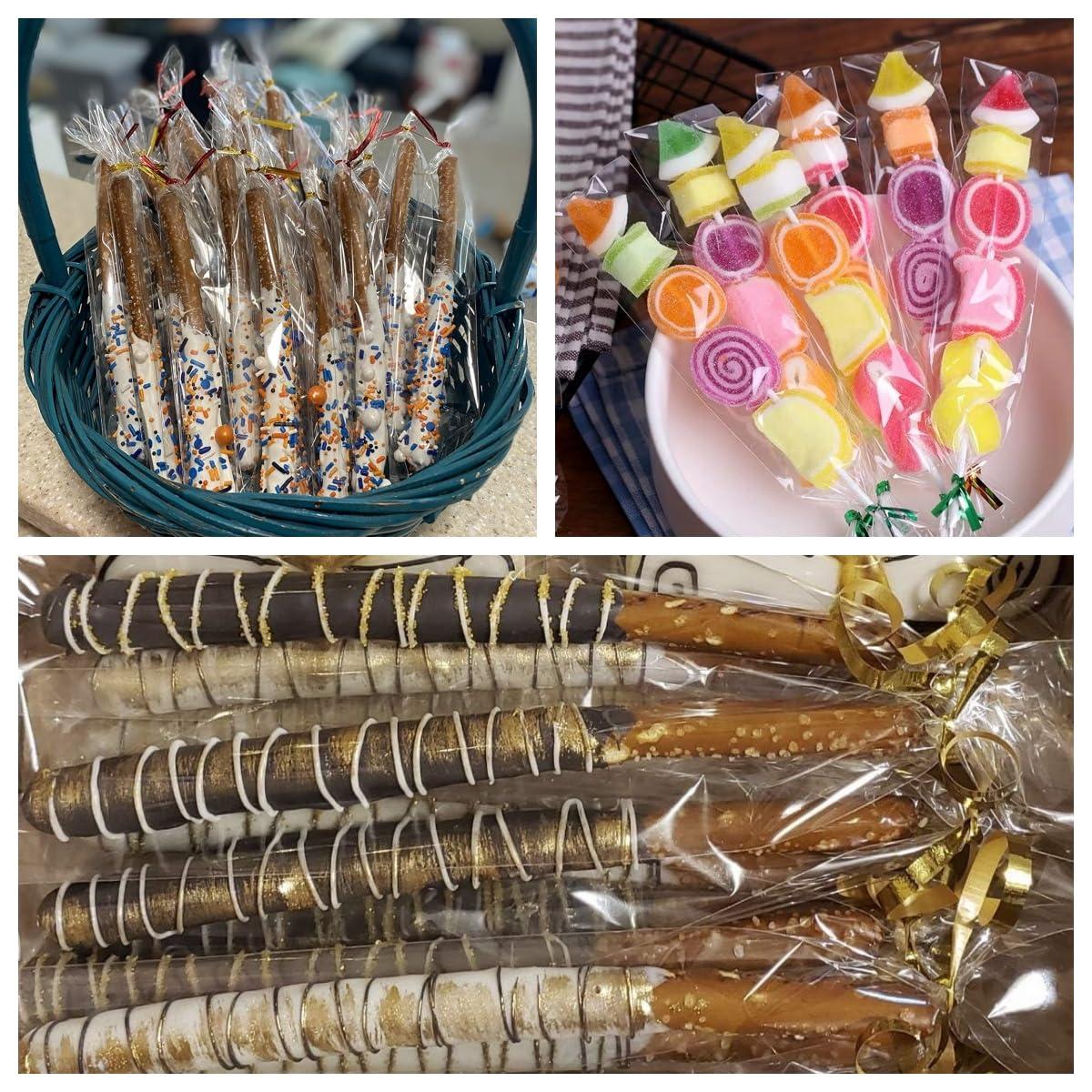 COOLAKE COOLAKE Clear Pretzel Rod Bags, 2.4x10 Inches 200PCs Pretzel Stick Bags, Pretzels Individual Bags with Ties for Wedding Gift Cookie Candy