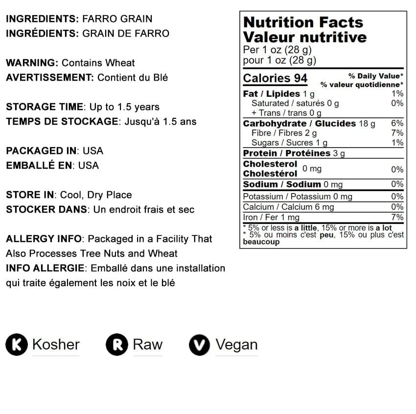 Food to Live Food to Live Pearled Farro Grain, 1 Pound Kosher, Vegan, Whole Grain in Bulk, Good Source of Dietary Fiber, Protein and Iron