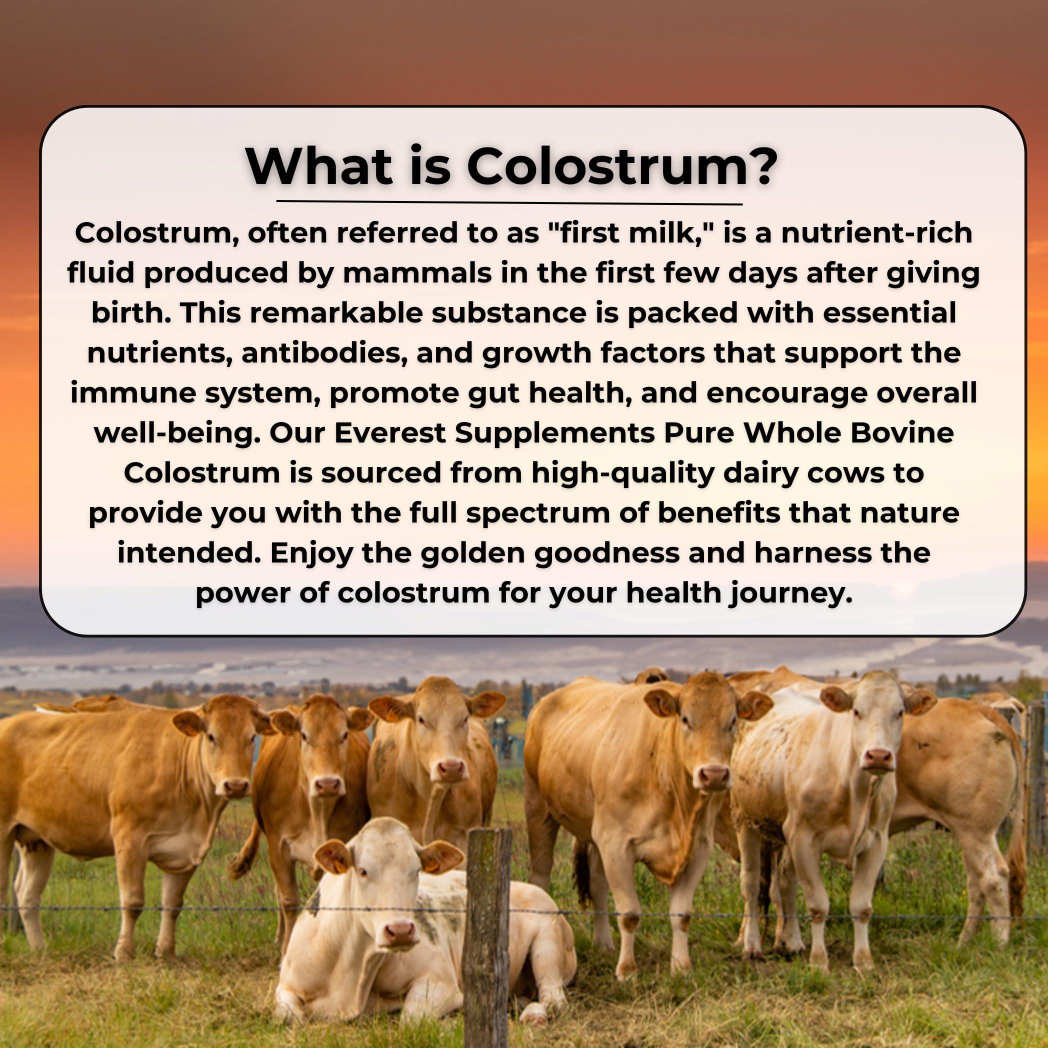 Everest Supplements Organic Colostrum Powder for Gut Health - 40% IgG, 100% Pure Grass Fed Powder for Hair Growth, Beauty, and Immune, Easy to Mix, High Concentration, Unflavored (60 Servings)