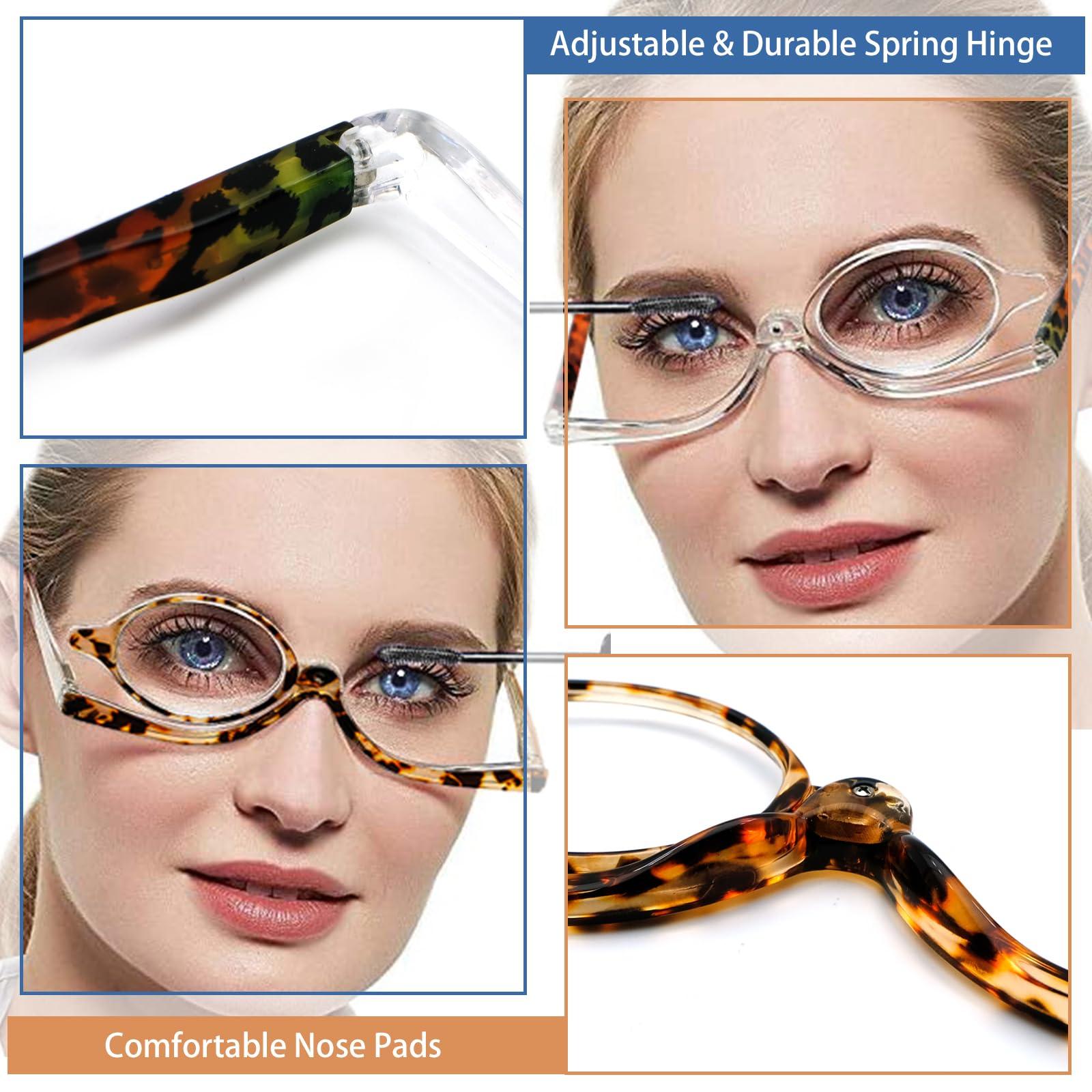 Sehnsucht Sehnsucht Makeup Glasses Flip Up Magnifying Cosmetic Readers Eye Makeup Reading Eyeglasses for Women 3604 Tortoise Transprent 1.00