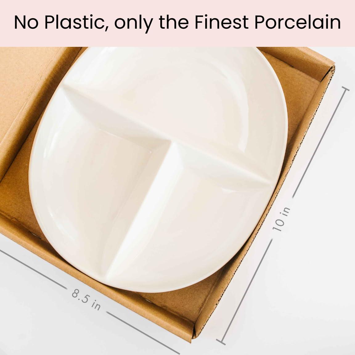 Uba Uba Portion Control Plate and Bowl Porcelain Set for Healthy Eating and Bariatric Diet - 2 Pack