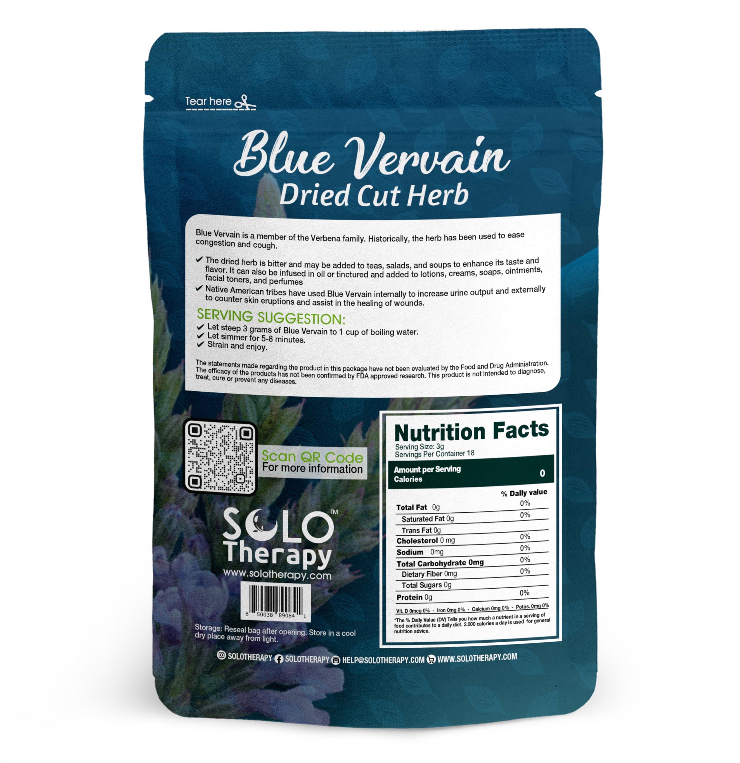 Solo Therapy Blue Vervain Herb Cut and Sifted - Blue Vervain Tea Resealable Bag - Blue Vervain Leaf 56 grams - Verbena hastata Premium Quality (Blue Vervain Herb)